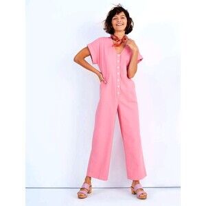 Madewell Button Front Day Jumpsuit Womens 00 Pink Wide Leg Utility Romper
